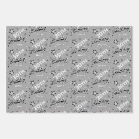 Custom Name 30th Birthday Typography Inpakpapier Vel (Voorkant 2)