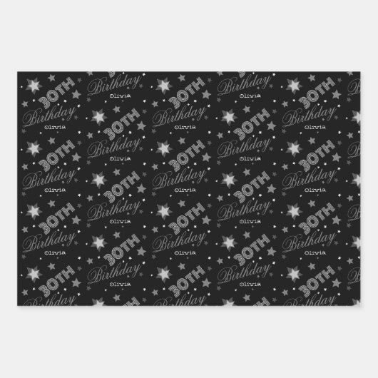 Custom Name 30th Birthday Typography Inpakpapier Vel (Voorkant)