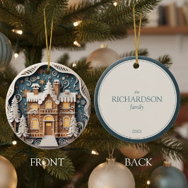 Custom Name 3D Gingerbread House Christmas Keramisch Ornament