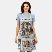 Custom Name 4 Photo Collage Elegant Blue Kitchen Schort (Gedragen)