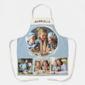 Custom Name 4 Photo Collage Elegant Blue Kitchen Schort (Voorkant)