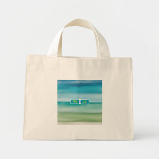 Custom Name Abstract Watercolor Ocean Horizon Art  Mini Tote Bag
