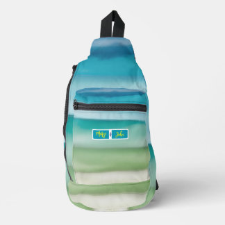 Custom Name Abstract Watercolor Ocean Horizon Art  Sling Bag