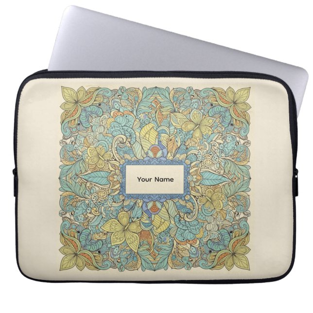 Custom Name Aesthetic Zentangle Laptop Sleeve (Voorkant)