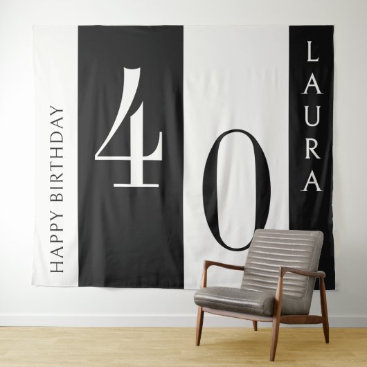 Custom Name & Age Banner, Black and White Birthday Wandkleed (In Situ (horizontaal))