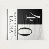 Custom Name & Age Banner, Black and White Birthday Wandkleed (Voorkant (horizontaal))