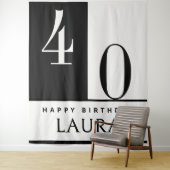Custom Name & Age Banner, Black and White Birthday Wandkleed (In situ)