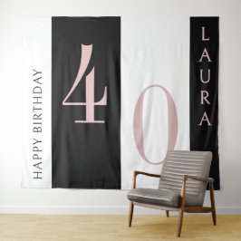 Custom Name & Age Banner Black Pink White Birthday Wandkleed