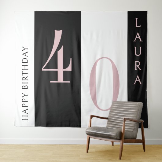 Custom Name & Age Banner Black Pink White Birthday Wandkleed (In Situ (horizontaal))