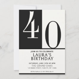 Custom Name & Age Birthday Invite, Black and White Kaart