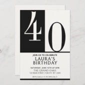 Custom Name & Age Birthday Invite, Black and White Kaart (Voorkant / Achterkant)