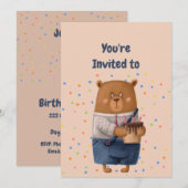 Custom Name Age Birthday Party Teddy Bear Invitati Kaart (Voorkant / Achterkant)
