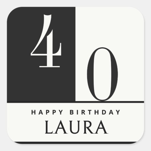 Custom Name & Age Black and White Birthday Vierkante Sticker (Voorkant)