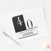 Custom Name & Age Black and White Birthday Vierkante Sticker (Envelop)