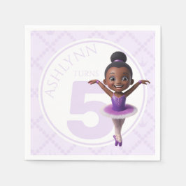 Custom Name & Age Purple Ballerina Kids Birthday Servet