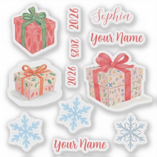 Custom Name and Gift Box  Sticker (Voorkant)