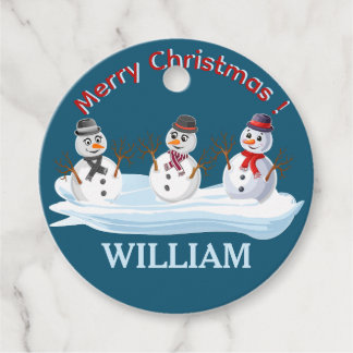 Custom name and text Merry Christmas snowmen Bedankjes Labels