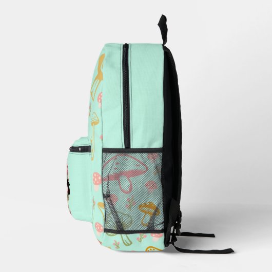 Custom Name Backpack Teal Mushroom Pattern School Bedrukte Rugzak (Rechts)