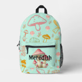 Custom Name Backpack Teal Mushroom Pattern School Bedrukte Rugzak (Voorkant)