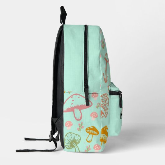 Custom Name Backpack Teal Mushroom Pattern School Bedrukte Rugzak (Links)
