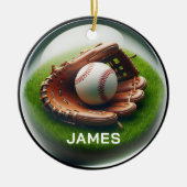 Custom Name Baseball Faux Glass‑Orb Look Keramisch Ornament (Voorkant)