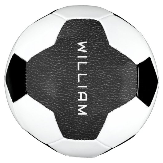 Custom Name Black Leather Finish Texture Voetbal (Gedraaid)