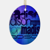 Custom Name, Blue & Abstract Purple, Green, Blue Keramisch Ornament (Rechts)