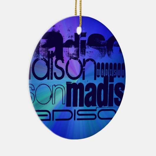 Custom Name, Blue & Abstract Purple, Green, Blue Keramisch Ornament (Rechts)