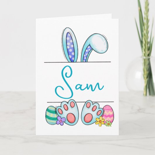 Custom Name Blue Easter Bunny  Feestdagen Kaart (Voorkant)