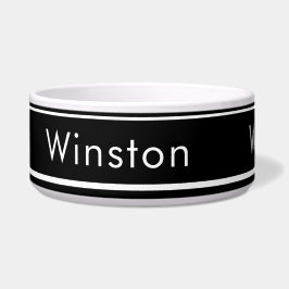 Custom Name Bowl voor Honden - Zwart Minimalist Voerbakje