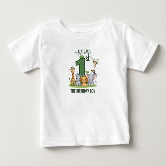 Custom Name Boy's Jungle 1st Birthday T-Shirt (Devant)