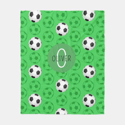Custom Name Boys Soccer Ball Green Fleece Deken (Voorkant)