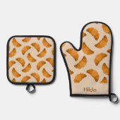 Custom name brown pattern ovenwant & pannenlap set (Voorkant)