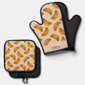 Custom name brown pattern ovenwant & pannenlap set (Voorkant / Achterkant)