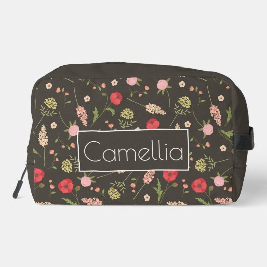Custom Name Brown Red Pink Floral Pattern Toilettasje (Achterkant)