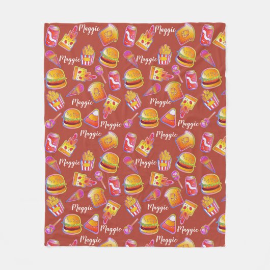 Custom Name Burger en Fries Deken in Bruin (Voorkant)