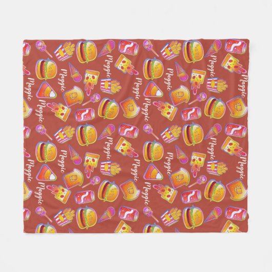 Custom Name Burger en Fries Deken in Bruin (Voorkant (Horizontaal))