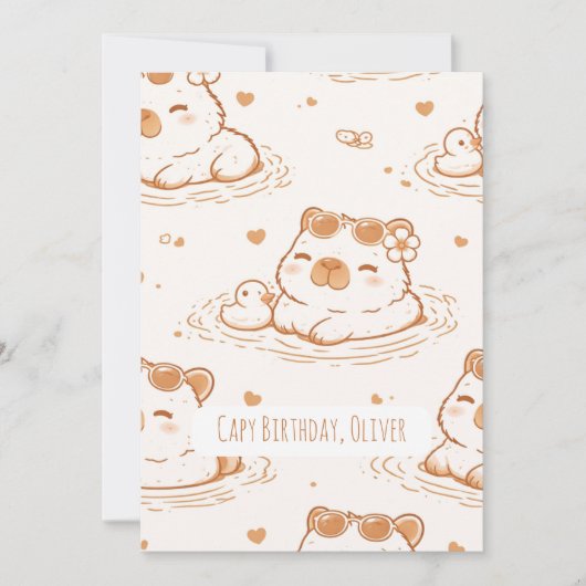 Custom Name Capybara Birthday Flat Greeting Card Kaart (Voorkant)