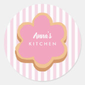 Custom Name Cookie Pink Stripe Kitchen Ronde Sticker (Voorkant)