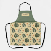 Custom Name Cream and Sage Green Botanical Apron Schort (Voorkant)