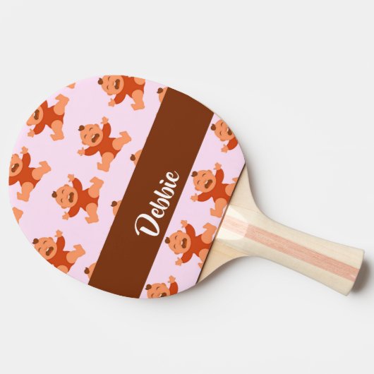 Custom name crying babies on pink tafeltennisbatje (Zijkant)