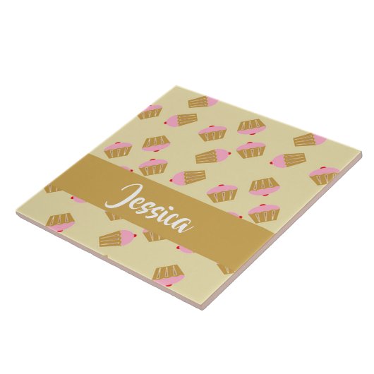 Custom name cupcakes pattern tegeltje (Zijkant)