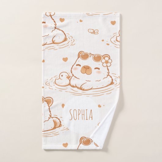Custom Name Cute Capybara With Sunglasses Kids (Serviette à main)