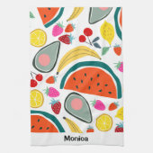 Custom Name Cute Fruits Background Theedoek (Verticaal)