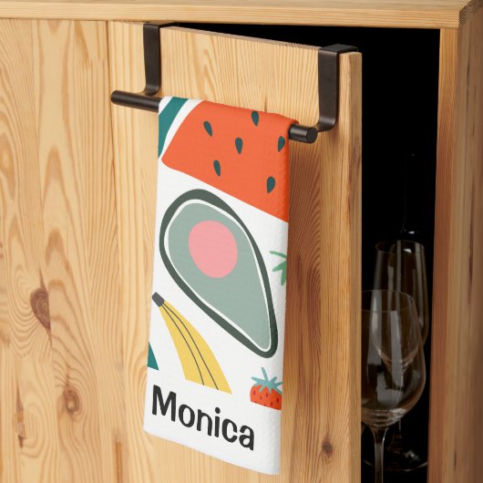 Custom Name Cute Fruits Background Theedoek (Derde Gevouwen)