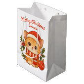 Custom Name Cute Kitten Merry Christmas Gift Bag Medium Cadeauzakje (Voorkant Gekanteld)