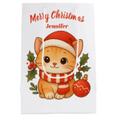 Custom Name Cute Kitten Merry Christmas Gift Bag Medium Cadeauzakje (Achterkant)