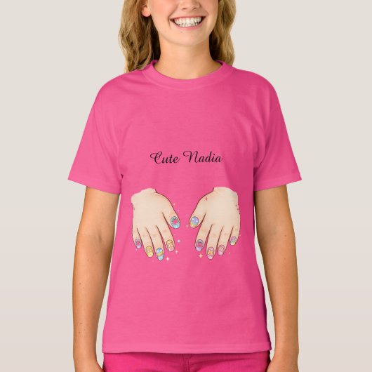 Custom Name Cute Nail Art Hands Kids T-Shirt (Devant)