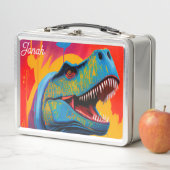 Custom Name Dinosaur Lunch Box - T-Rex Metal Box (En situation)