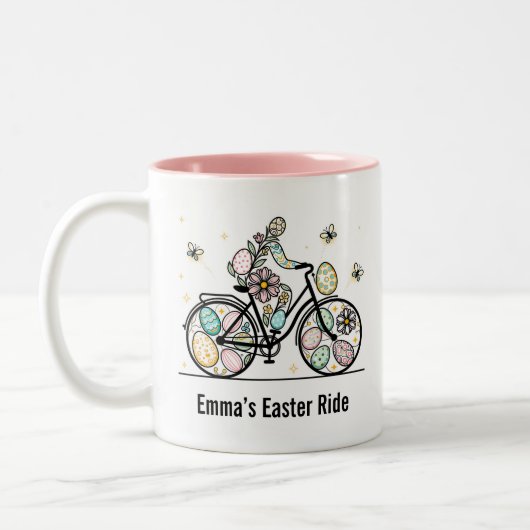 Custom Name Easter Bicycle Design Tweekleurige Koffiemok (Links)
